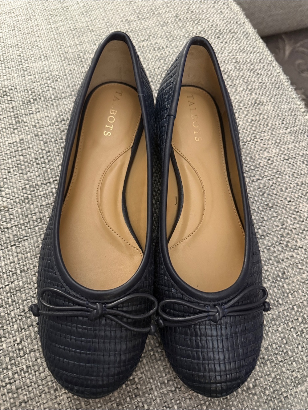 NEW Talbots Navy Textured Bow Ballet Flats Leather Sole Manmade Upper Size 7